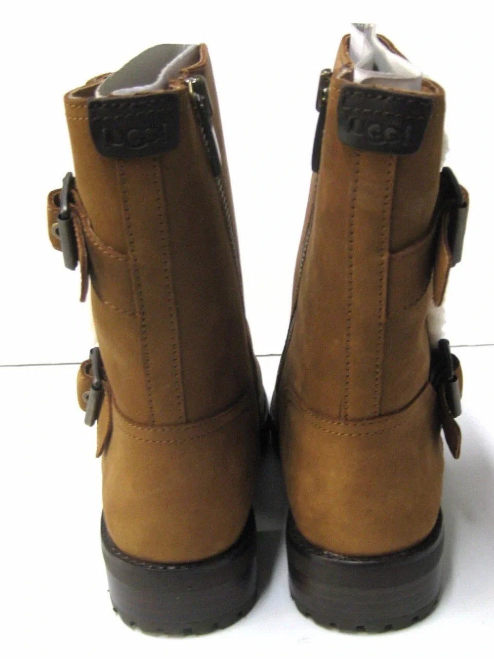 UGG Chestnut Brown Mid-Calf Buckle Shearling-Lined Boots